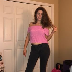 off the shoulder pink crop top